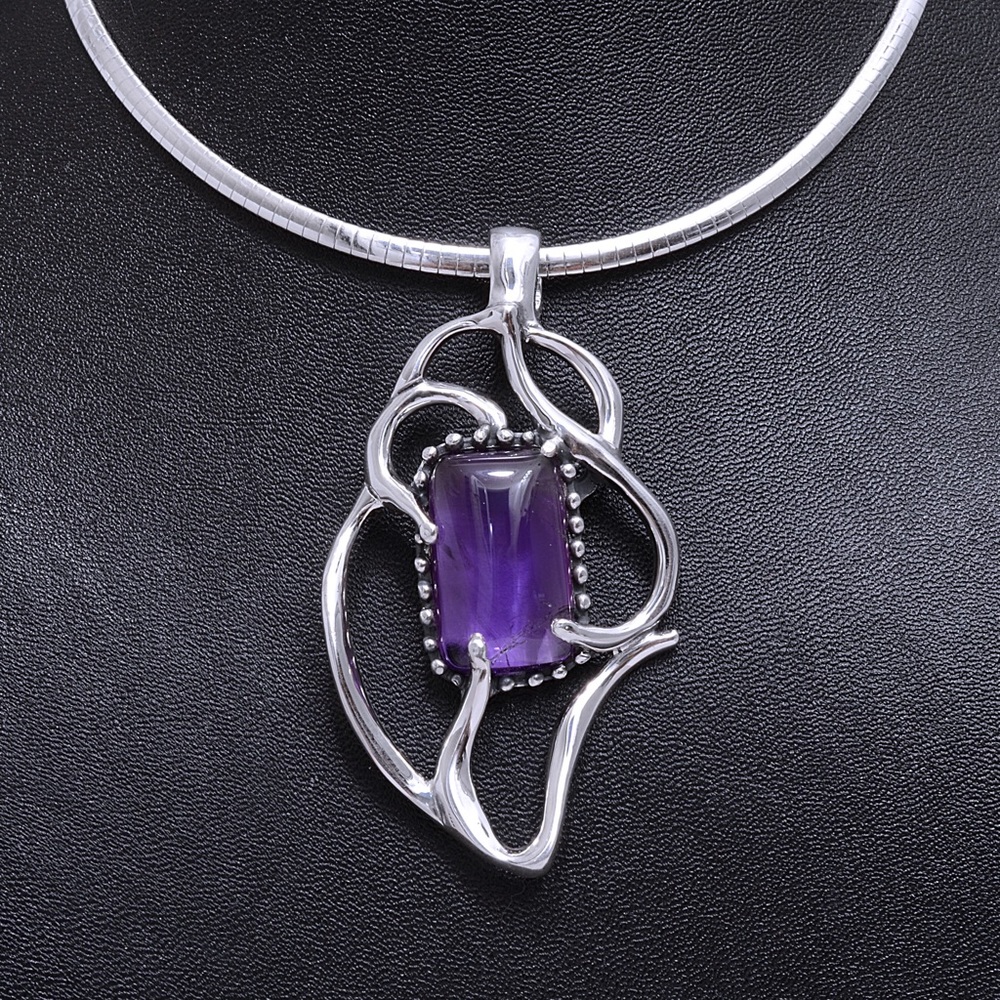 Gorgeous Large Sterling Silver Amethyst Pendant